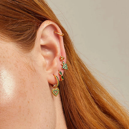 925 Sterling Silver Needle Green Zircon Gold Earrings Heart Hoop Earrings for Women Delicate Stud Earrings Luxury Jewelry Gifts PlatiNum