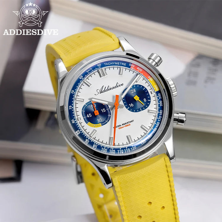 ADDIESDIVE 38mm New Men's Watch 0S21 Movement BGW9 Luminous 10Bar Water Resistant Fluorocarbon Rubber Chronograph Quartz Watch