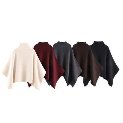 Asymmetric Knit Poncho Cape Loose Solid Color Minimalist Warm Shawl Wrap Outerwear Commuter High Street Pullover 202606H