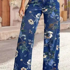 Jeans da donna con stampa Pantaloni a gamba larga Tasche a vita alta a tutta lunghezza Pantaloni dritti lavati in denim effetto consumato Casual invecchiato
