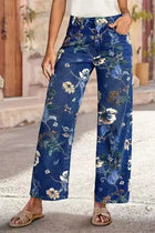 Jeans da donna con stampa Pantaloni a gamba larga Tasche a vita alta a tutta lunghezza Pantaloni dritti lavati in denim effetto consumato Casual invecchiato