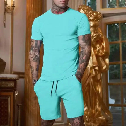 Tuta sportiva estiva all'aria aperta alla moda e casual T-shirt traspirante da uomo pantaloncini tuta casual e alla moda in due pezzi platinumshop