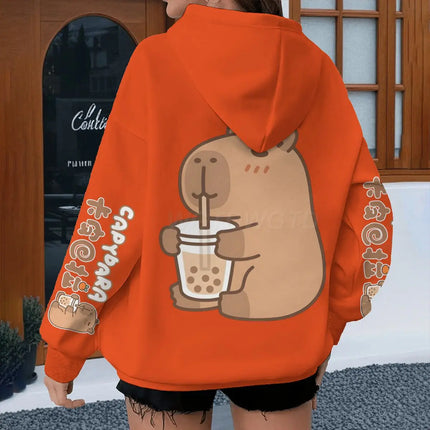 Cartoon Capybara Design Hoodies Women Men Long Sleeve Sweatshirt Spring Autmn Fun Animal Capybara Pullover Girls Cute Hoody