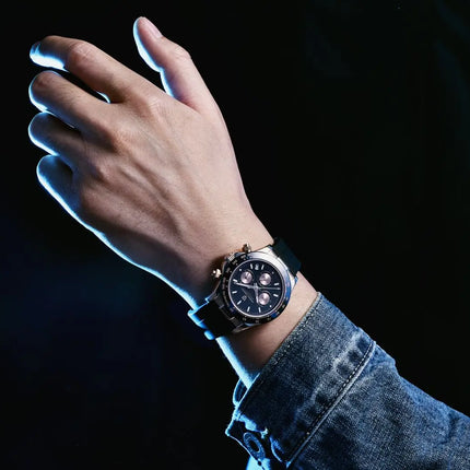 Nuovo Orologio da Uomo PAGANI DESIGN Cronografo di Lusso in Oro Rosa, Quadrante Blu Ghiaccio 40mm, Vetro Zaffiro, Impermeabile 100M, Cinturino in Gomma, Orologio Sportivo Maschile + CONFEZIONE REGALO
