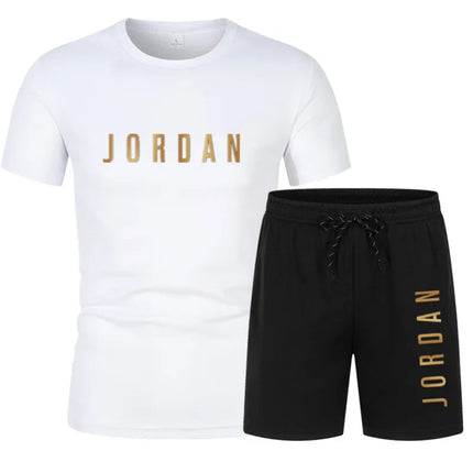 Summer Fashion Trendy Casual Sports Two Piece Set Youth Men's Short sleeved T-shirt+Shorts Set PlatiNum