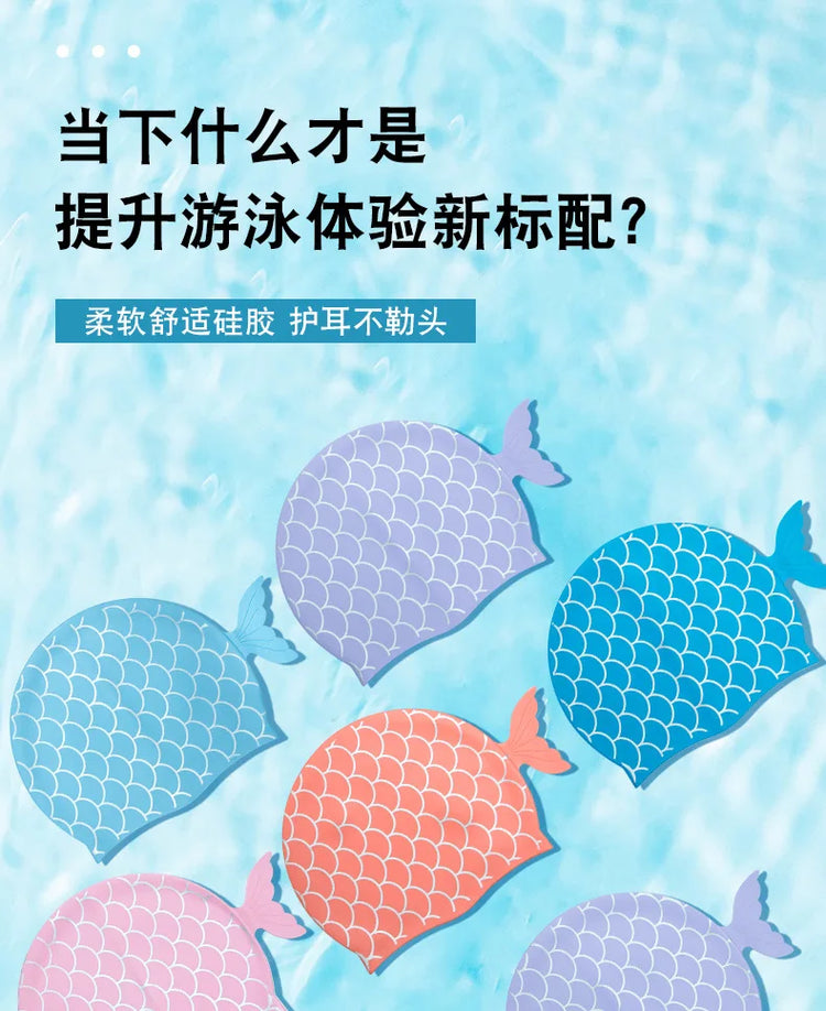 Cuffia da nuoto per bambini Cuffia da nuoto allargata in silicone impermeabile a squame di pesce carino per accessori da nuoto per ragazze dei ragazzi