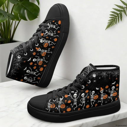 XIXIRIMIDO Red Canvas Sneakers Men New Canvas Sneakers Halloween Shoes Woman Comfortable High-Top Canvas Shoes Skull Pattern