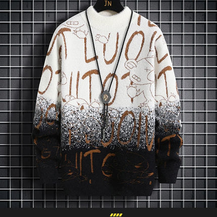 Harajuku Sweater Men's Y2K Knitted Letter Printing Sweater Men's Wool Pullover Men's Retro Knitted Color Block Tops