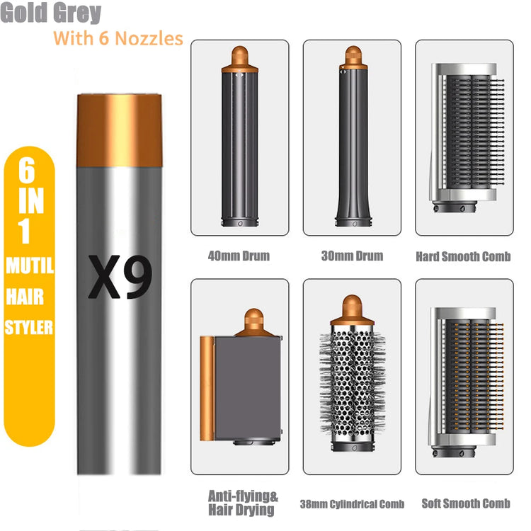 Hot Air Dryer Brush Multil Hair Styler Hair Dryer 30/40mm Auto Curling Barrels and Hair Strightenting Nozzle Hot Air Brush Wrap