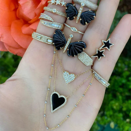 Stainless Steel Vintage Natural Stone Heart Pendant Necklace For Women Girl Clavicle Chain Choker Zircon Fashion Jewelry Gift PlatiNum