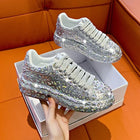 2025 Autumn Leather Women Shoes New Style Fashion Platform Shoes Ins Platforms Sneakers Tide Shine Bling Rhinestone Shoes