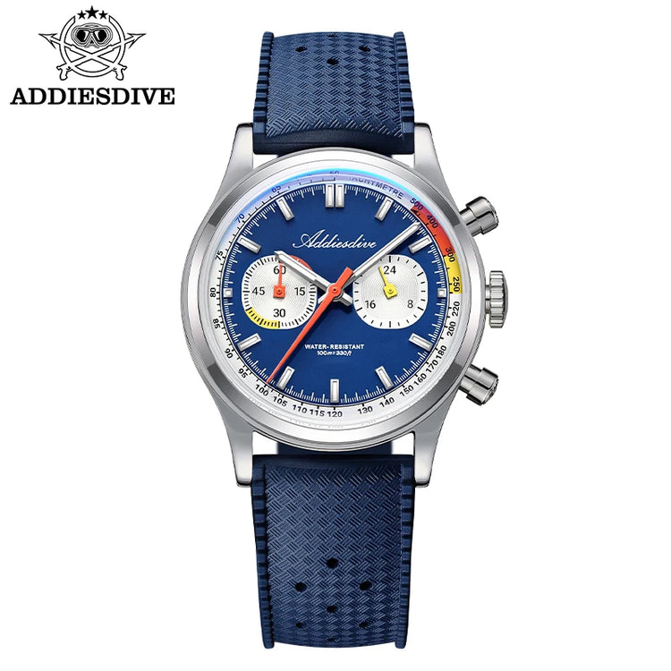 ADDIESDIVE 38mm New Men's Watch 0S21 Movement BGW9 Luminous 10Bar Water Resistant Fluorocarbon Rubber Chronograph Quartz Watch