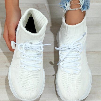 Women Casual Mesh Shoes Fashion Knitted Socks Shoes Chunky Shoes Slip-on Casual Sneakers Men Light Breathable Walking Footwear PlatiNum