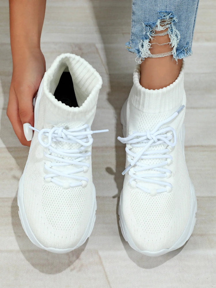 Women Casual Mesh Shoes Fashion Knitted Socks Shoes Chunky Shoes Slip-on Casual Sneakers Men Light Breathable Walking Footwear PlatiNum