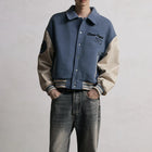 Men's Pilot Jacket Outerwear Collar Patchwork Cotton Blend Warmth Flap Closure Loose Fit Long Sleeve Winter Youth Fashion