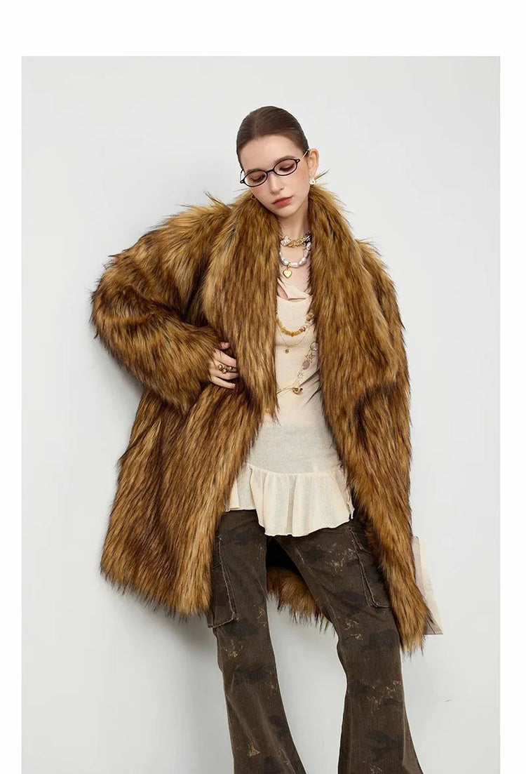 ZADORIN New in Coats & Jackets Luxury Winter Clothes Woman Lapel Long Brown Faux Fur Coat Loose Fluffy Jacket Woman Fur Coats