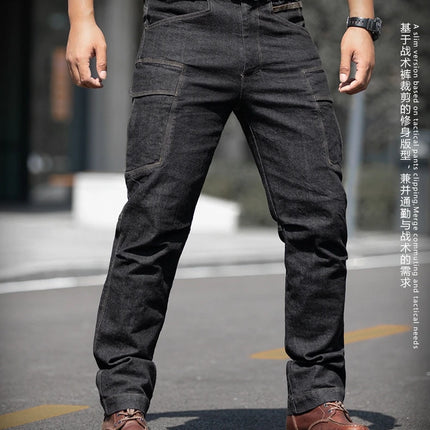 Men's Tactical Jeans Military Denim Cargo Pants Multi-pocket Elastic Casual  Work Trousers Outdoor Combat Training Hiking Pants