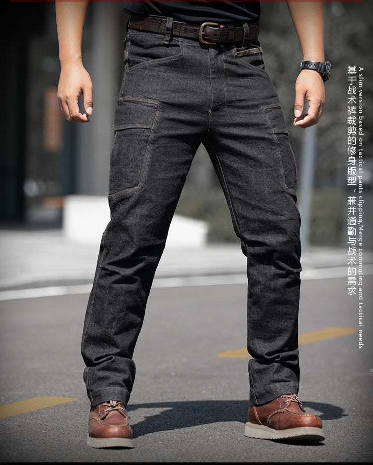 Men's Tactical Jeans Military Denim Cargo Pants Multi-pocket Elastic Casual  Work Trousers Outdoor Combat Training Hiking Pants