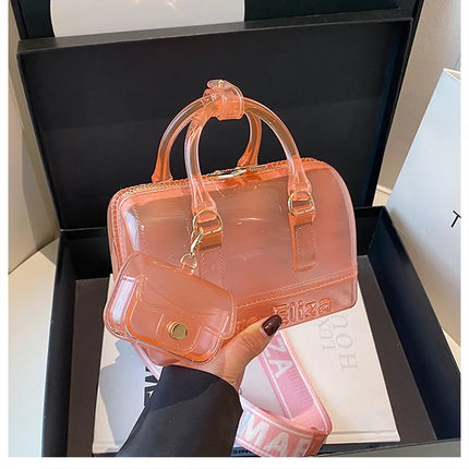 2025 Transparent PVC Beach Bag, Korean Style, Fresh and Sweet Silicone Shoulder Bag, Medium Size with Zipper Closure