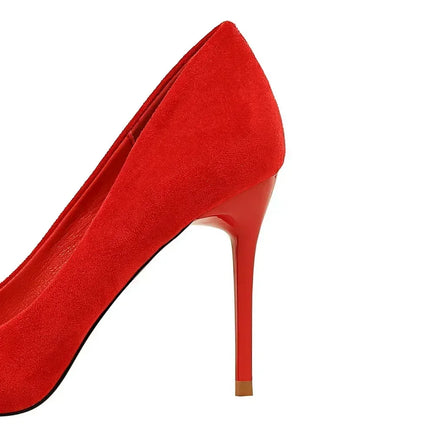 Donne 9 cm Tacchi alti Festa quotidiana Décolleté in pelle scamosciata colorata Scarpins femminili Stiletto Banchetto serale Rosso Giallo Scarpe Plus Size 34-43
