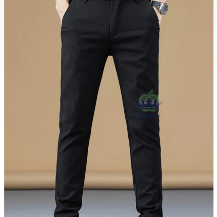 Autumn Winter Cotton Fabric Stretch Casual Pants Men Slim Fit Grey Black Korea Work Classic Brown Cargo Trousers Male 28-38