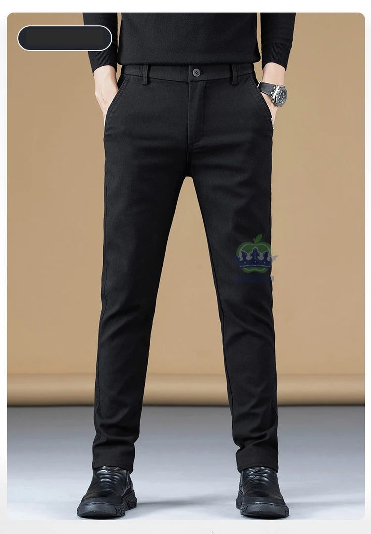 Autumn Winter Cotton Fabric Stretch Casual Pants Men Slim Fit Grey Black Korea Work Classic Brown Cargo Trousers Male 28-38