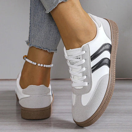 Spring Autumn Platform Sneakers Women Fashion Mixed Colors Lace-Up Sport Shoes Woman Comfortable Non Slip Flat Trainers Female PlatiNum