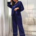 Pigiama da donna Completo da notte Completo da pigiama Pj Set Top a maniche lunghe in raso con pantaloni Pigiama da 2 pezzi Pigiama da donna