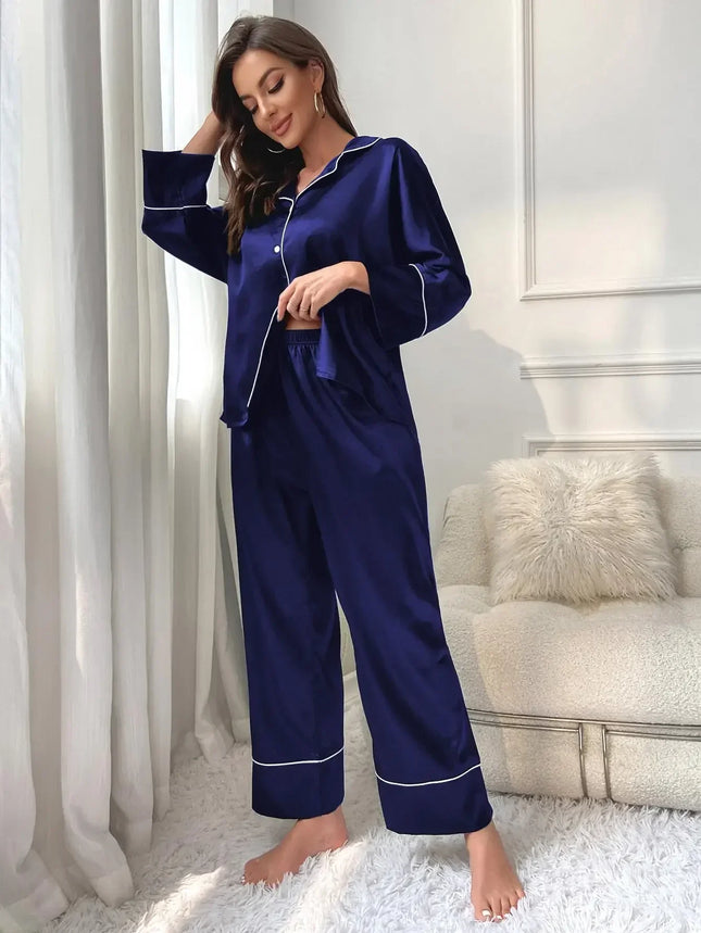 Women's Pajamas Sleepwear Pajama Set Pj Set Satin Long Sleeve Top with Pants 2 Piece Pajama Set for Women