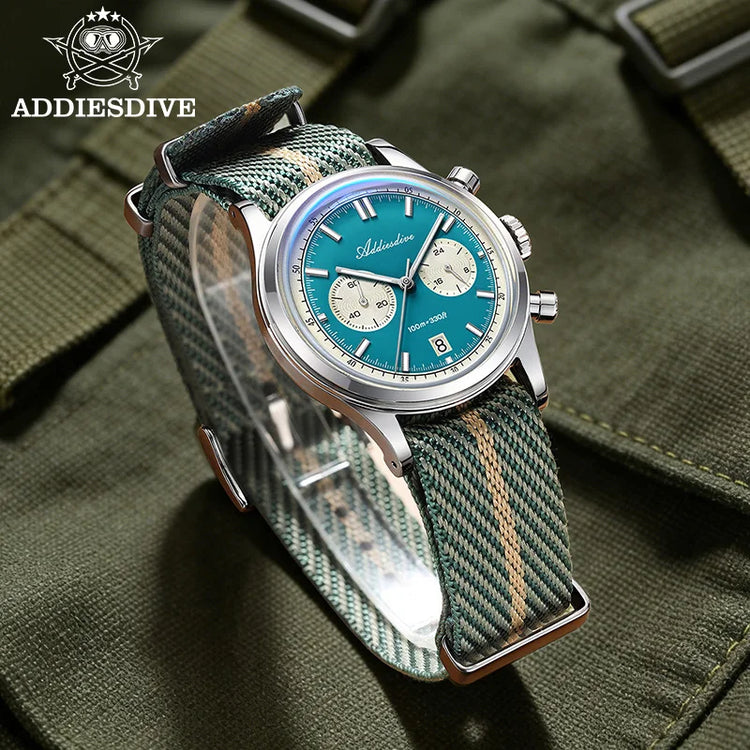 ADDIESDIVE AD2542 Luxury Quartz Chronograph Watch for Men Japanese 0S21 Movement 38mm Stainless Steel Case BGW9 Lume 100M Waterp