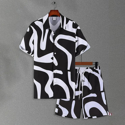 Camicia hawaiana da uomo per le vacanze al mare Set di pantaloncini a maniche corte da uomo Set da uomo casual ventilato in 2 pezzi con stampa strutturata platinumshop