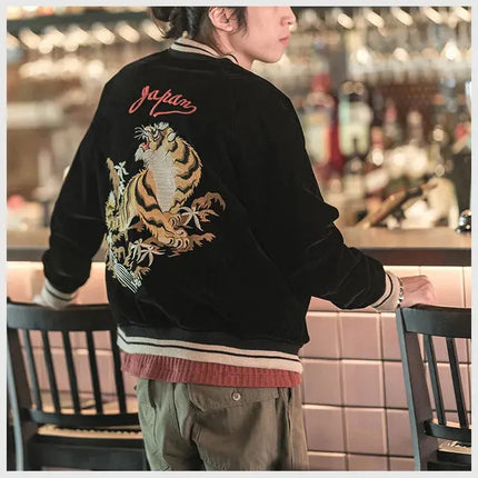 Non Stock Men's Yokosuka Baseball Jacket Dragon Tiger Falcon Embroidered Short Jacket PlatiNum