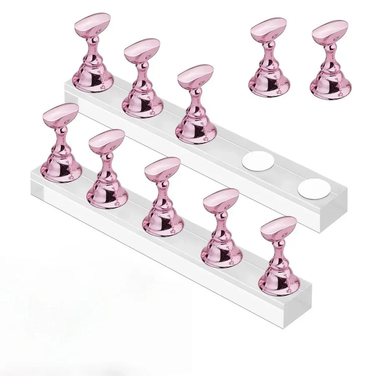 Magnetic Crystal False Nail Tip Practice Holder Stand 5Pcs Reusable Nail Art Display Base For Professional Salon DIY Manicure Accessory