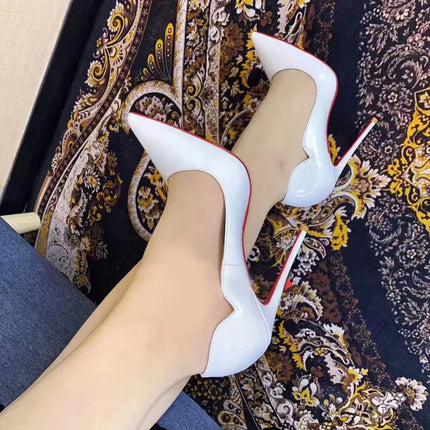 2024 Nuova Primavera/Estate 12 centimetri Bocca Ultra Superficiale Nero Rosso Fondo Tacchi Alti Tacchi Sottili delle Donne Sexy A Punta Grandi Singoli scarpe
