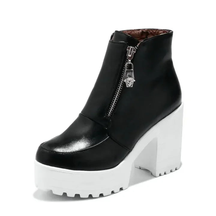 Black White Platform Ankle Boots for Women High Heels Boots Ladies Zip Autumn Winter Booties Woman Boots Shoes Ladies Shoes
