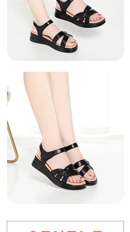 Mom's Shoes Sandals Going Out Flat Summer New Comfortable Lightweight Versatile Leather Sandals For Middle-Aged Elderly People