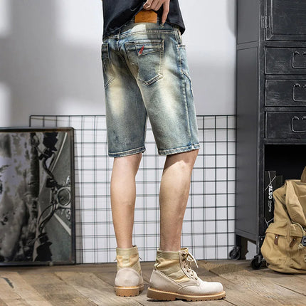 Pantaloncini di jeans da uomo estivi Retro moto cotone elastico moda jeans corti al ginocchio cerniera Hip Hop Rock Streetwear