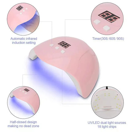 Nail UV Lamp 18LED Nail Dryer Suitable For All Gel Varnish Polishing And Curing With Timer Mode Suitable For Home Manicure Tools