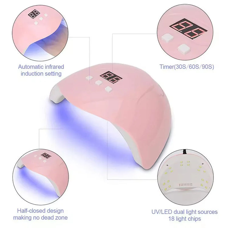 Nail UV Lamp 18LED Nail Dryer Suitable For All Gel Varnish Polishing And Curing With Timer Mode Suitable For Home Manicure Tools