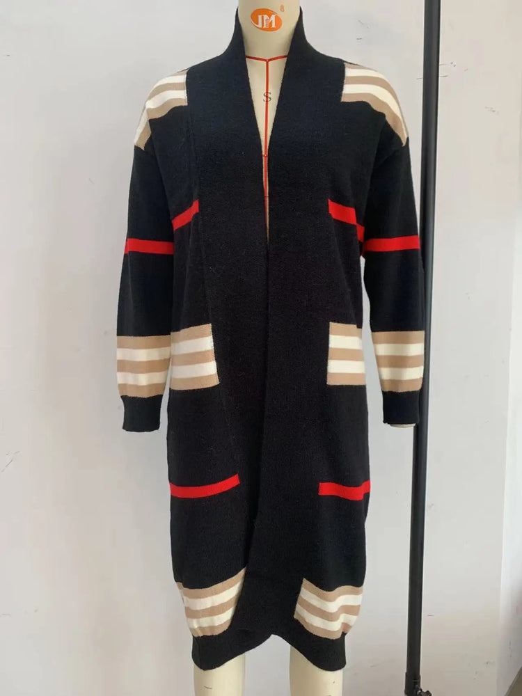 Print Long Cardigan For Women 2025 New Autumn Winter Clothes Knit Loose Outerwear Soft Sweater Coat Streetwear Fashion Cover Up