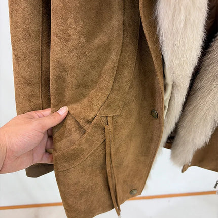 2026 Autumn Winter Women's White Goose Down Coats Natural Real Fox Fur Collar Jacket Outwear Luxury Female Jacket