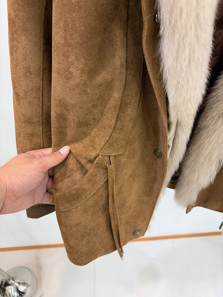 2026 Autumn Winter Women's White Goose Down Coats Natural Real Fox Fur Collar Jacket Outwear Luxury Female Jacket