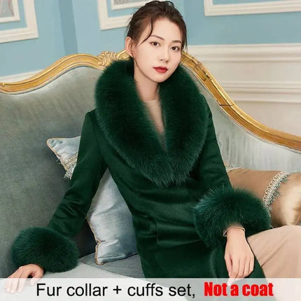 Real Fur Collar And Cuffs Set Winter Coat Accessories Women Fluffy Large Fur Shawl Neak Warm Fox Fur Scarf Furry Scarves Female