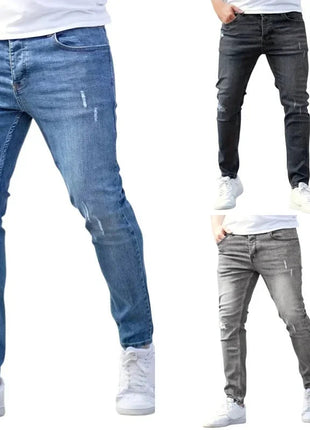 Men's Jeans Stretch Slim Fit Trousers Streetwear Classical Casual Pants Skinny Zipper Denim Designer Clothes Black Blue PlatiNum