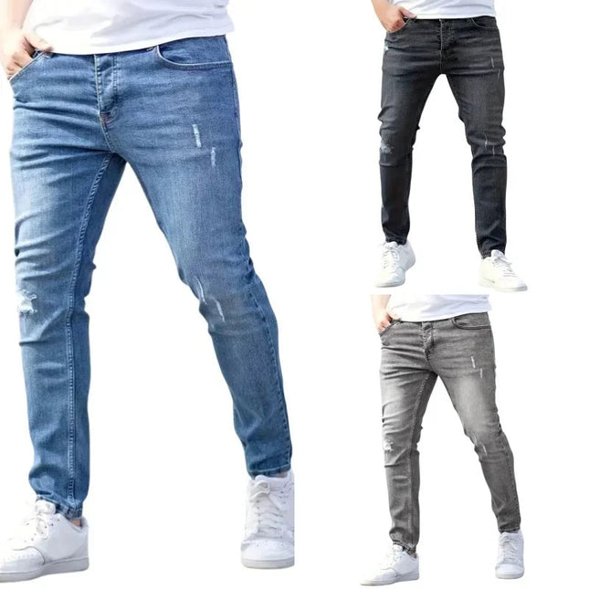 Men's Jeans Stretch Slim Fit Trousers Streetwear Classical Casual Pants Skinny Zipper Denim Designer Clothes Black Blue PlatiNum