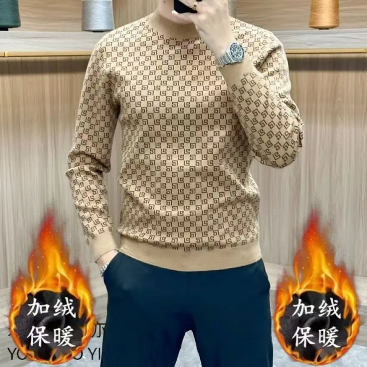 Autumn Winter New Koreon Fashion Fleece Thicken Warm T-Shirt Men Clothing O-Neck Long Sleeve Casual Pullover Bottoming Tops