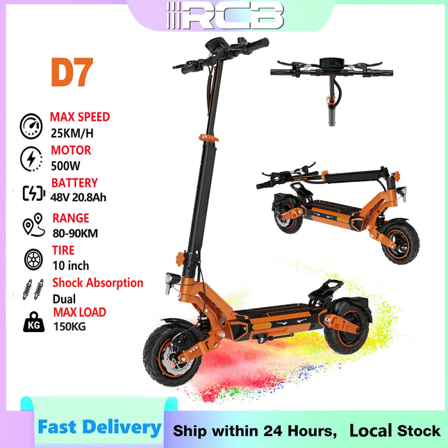 RCB D7 D7 PRO Monopattino Elettrico, Monopattino Elettrico per Adulti, Autonomia 80-110KM,  500W, 25KM/H, Pieghevole, Display LED, Controllo APP, Freni a Disco, Doppia Sospensione, Pneumatici 10 Pollici, Carico 150KG