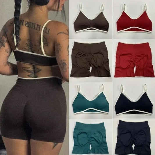 2 Pieces Sports Suit Women Yoga Elastic Sports Shorts Ignite Sculpt Scrunch Short Yoga Bra Gym Set Sportswear Workout Set