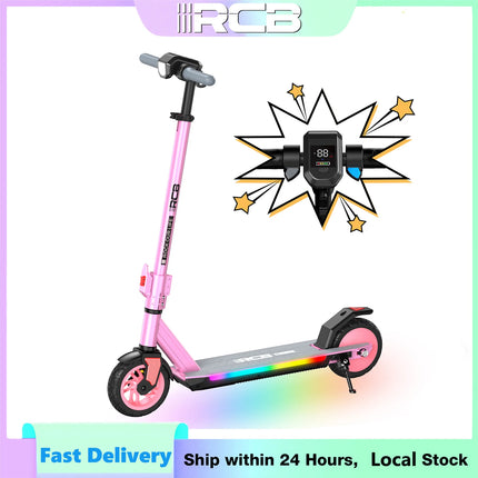 Monopattino elettrico pieghevole RCB R12 Pro W per bambini, autonomia 18 km/h, autonomia 15 km, schermo LED, luce RGB, per bambini dai 6 ai 12 anni