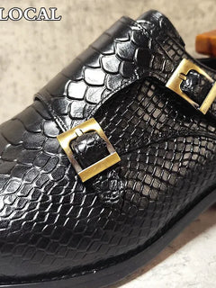 Mocassini da uomo di lusso Scarpe Stampe di serpente Abito formale Scarpe casual da uomo Nero Marrone Scarpe da doppio monaco in vera pelle da uomo